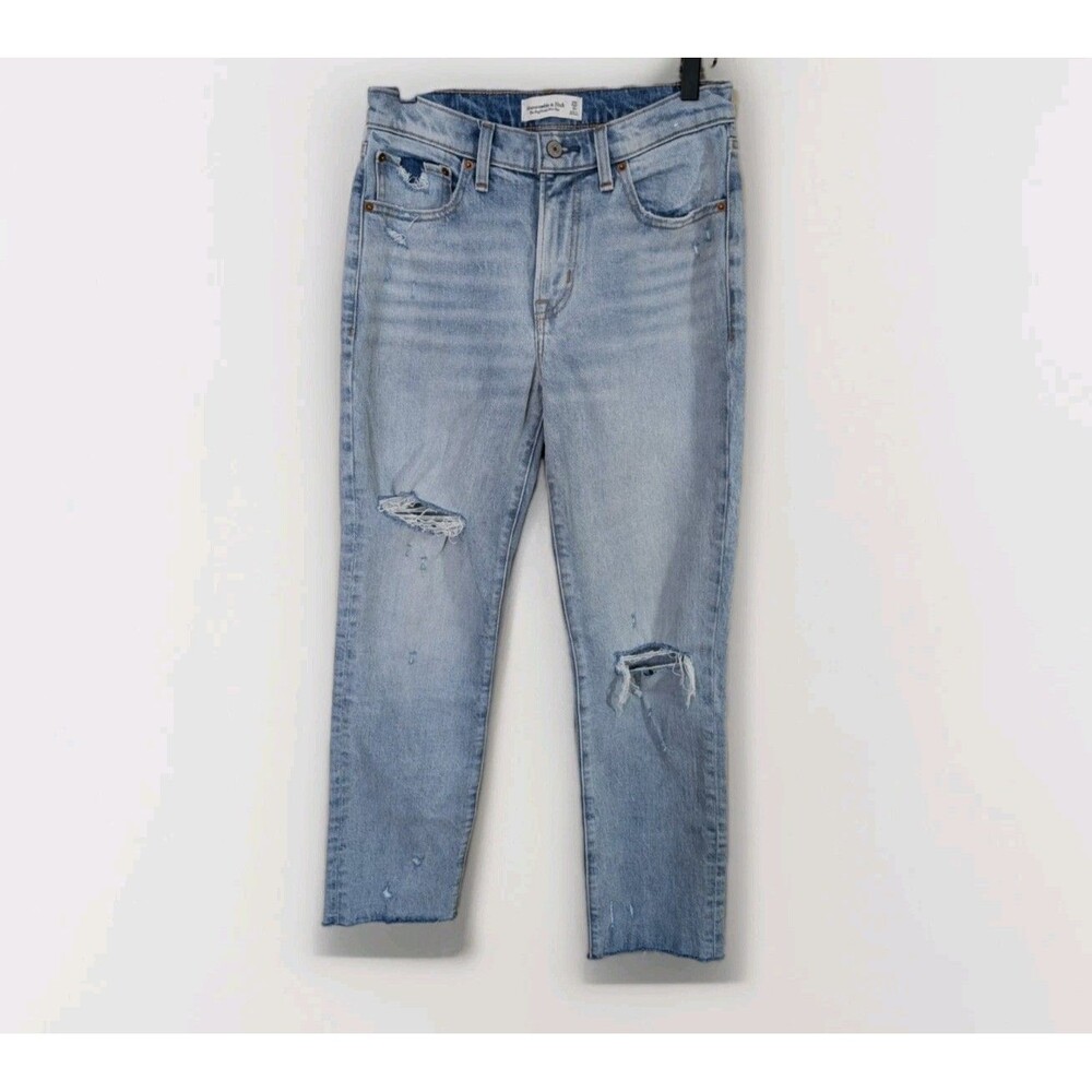 Abercrombie & Fitch Boyfriend Jeans Womens 25 0 Distressed Raw Hem Mid Rise